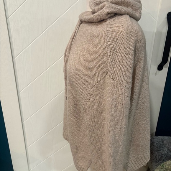 H&M Taupe Hooded Sweater Knit / minimalist neutral , cozy loungewear pullover/ - Picture 4 of 6